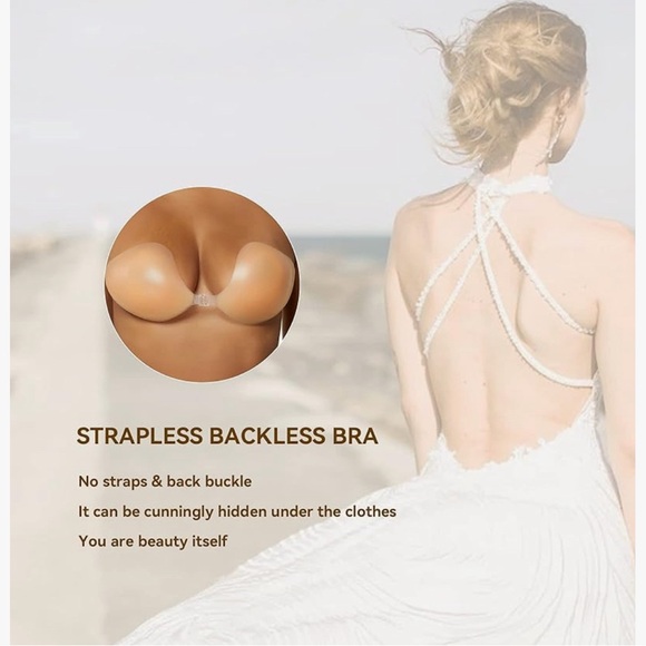 Niidor Sticky Bra,Strapless Adhesive Silicone W/Nipple Covers for Backless Dress - Picture 2 of 9